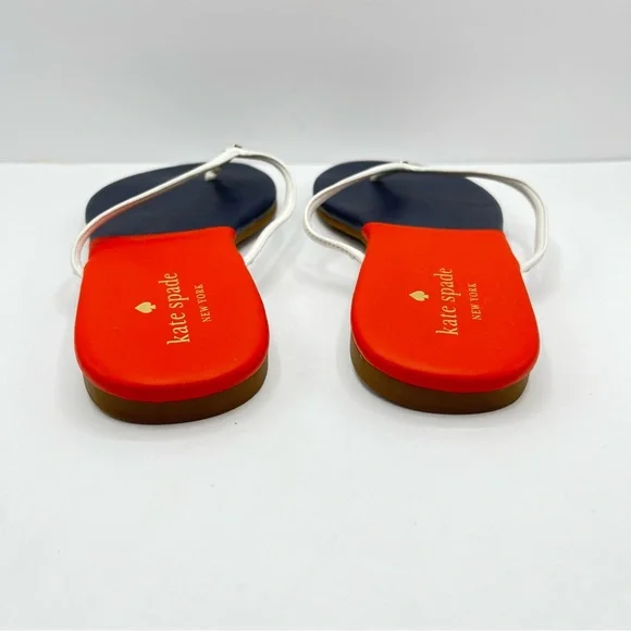 Kate Spade Women’s Size 9 Cabana Leather Orange/ Navy Blue Thong Sandals - Picture 10 of 16